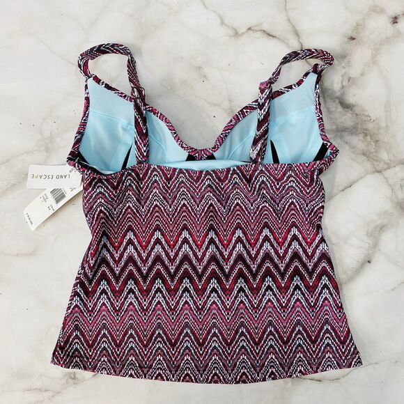 Island Escape Gemini Chevron Tankini Top Underwire PushUp Size 6 New Maroon Teal - Picture 5 of 6